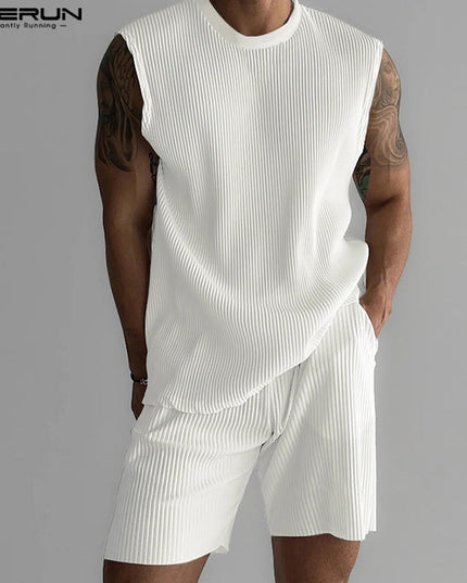 Summer Izzy Pleated Sleeveless Tank men beach shorts set