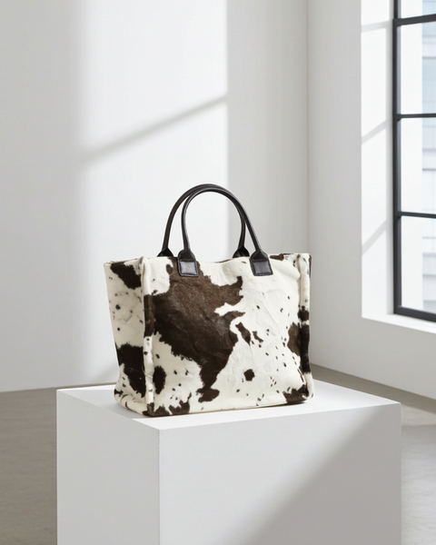 BIG Kuschel Shopper Felltasche mit Kuhmuster und festem Griff in 3 Farben