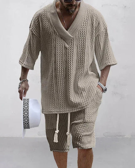 Men Casual Knitted Two Piece Shorts Summer set