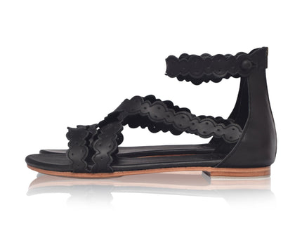 Salty Sea Scalloped Criss Cross Leather Sandals (Sz. 5)-1