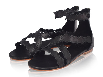 Salty Sea Scalloped Criss Cross Leather Sandals (Sz. 5)-3