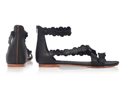Salty Sea Scalloped Criss Cross Leather Sandals (Sz. 5)-2