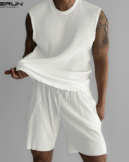 Summer Izzy Pleated Sleeveless Tank men beach shorts set