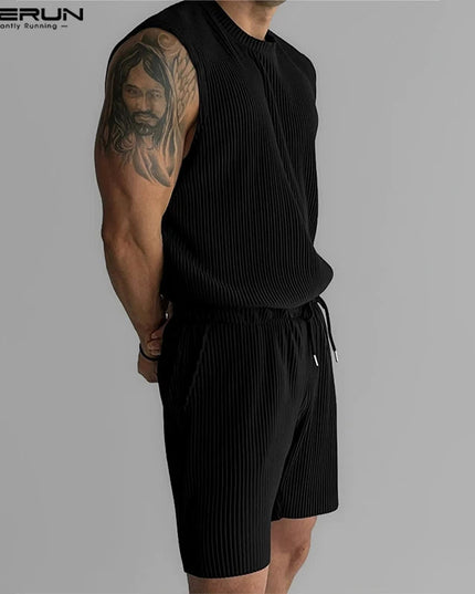 Summer Izzy Pleated Sleeveless Tank men beach shorts set