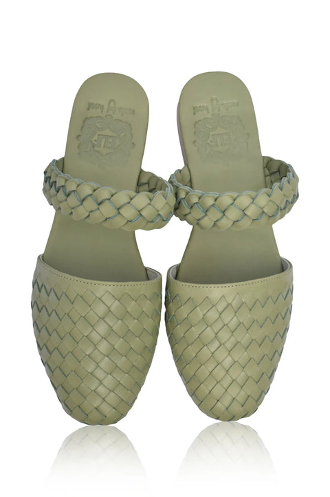 Sea Escape Geflochtene Leder-Slide-Sandalen