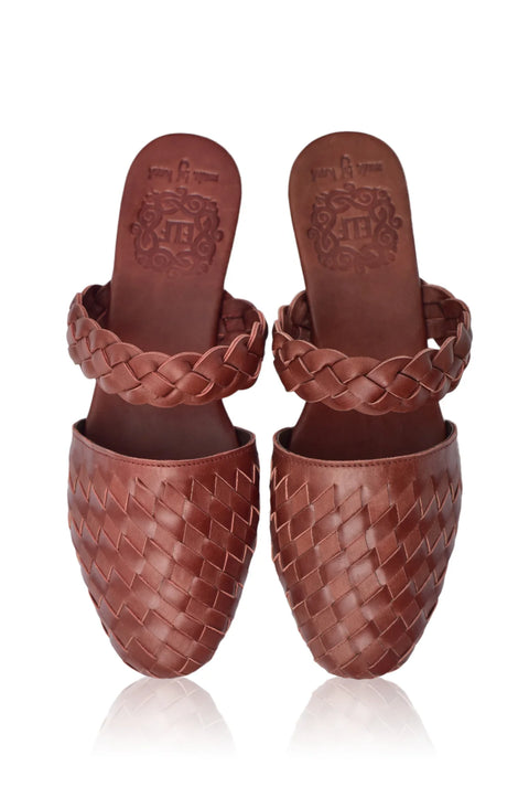 Sea Escape Geflochtene Leder-Slide-Sandalen