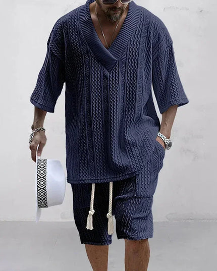 Men Casual Knitted Two Piece Shorts Summer set