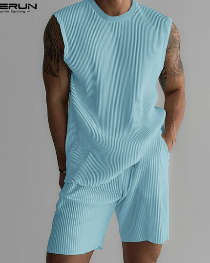 Summer Izzy Pleated Sleeveless Tank men beach shorts set