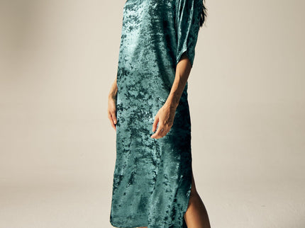 Shadow Of Sequin Shimmer Long Kaftan Dress With Side Slit - Blue Party Dress-0