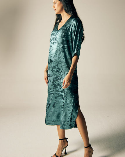 Shadow Of Sequin Shimmer Long Kaftan Dress With Side Slit - Blue Party Dress-0