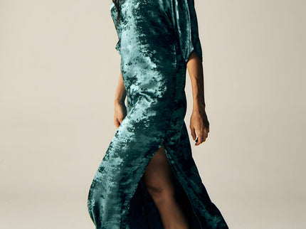 Shadow Of Sequin Shimmer Long Kaftan Dress With Side Slit - Blue Party Dress-1