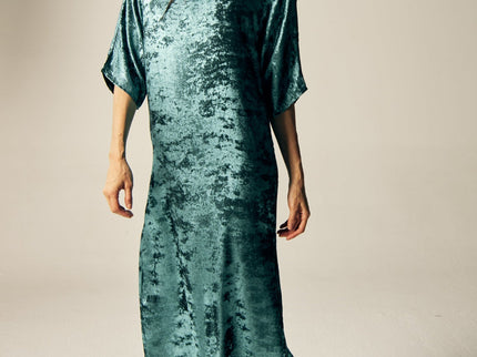 Shadow Of Sequin Shimmer Long Kaftan Dress With Side Slit - Blue Party Dress-2