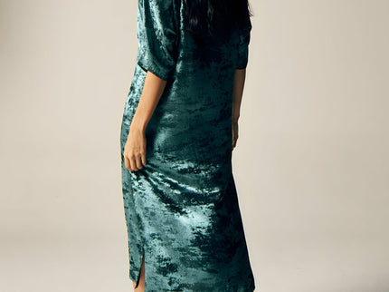 Shadow Of Sequin Shimmer Long Kaftan Dress With Side Slit - Blue Party Dress-3