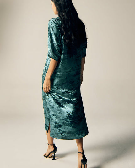 Shadow Of Sequin Shimmer Long Kaftan Dress With Side Slit - Blue Party Dress-3