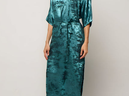 Shadow Of Sequin Shimmer Long Kaftan Dress With Side Slit - Blue Party Dress-4