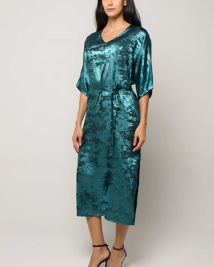 Shadow Of Sequin Shimmer Long Kaftan Dress With Side Slit - Blue Party Dress-4