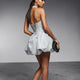 Silbernes Lurex Bubble Hem-Minikleid mit Korsettrücken • BYMANYC ® New Yo...