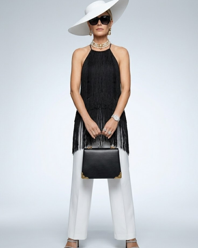 Strap Neck Top New Collection BYMANYC ® New York • Midnight Noir Fringe-1