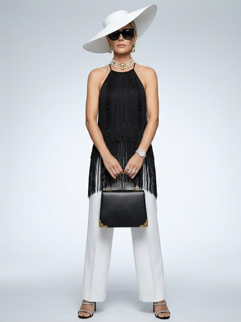 Strap Neck Top New Collection BYMANYC ® New York • Midnight Noir Fringe-1