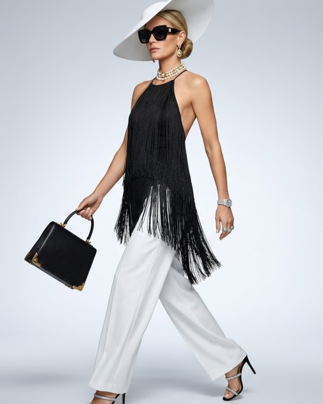Strap Neck Top New Collection BYMANYC ® New York • Midnight Noir Fringe-0