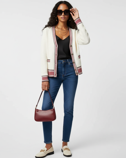 🧶GREENWICH VILLAGE Striped Knit Cardigan | Navy Blue / White
