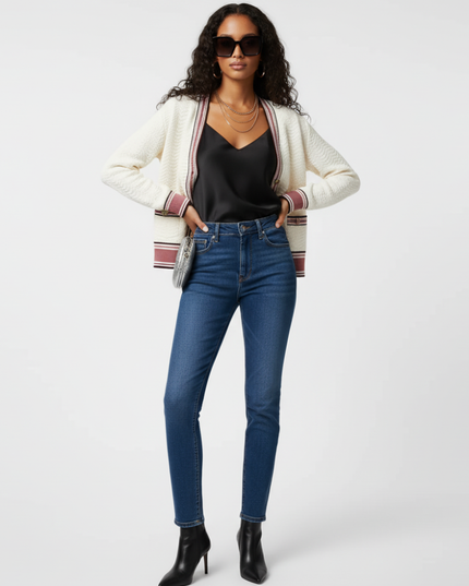 🧶GREENWICH VILLAGE Striped Knit Cardigan | Navy Blue / White