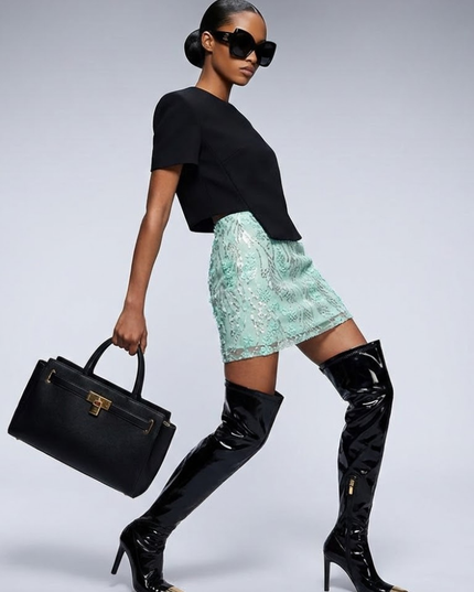 💟 Tweed Mini Rock | Bestickte Rosen & Kristalle | Light Green