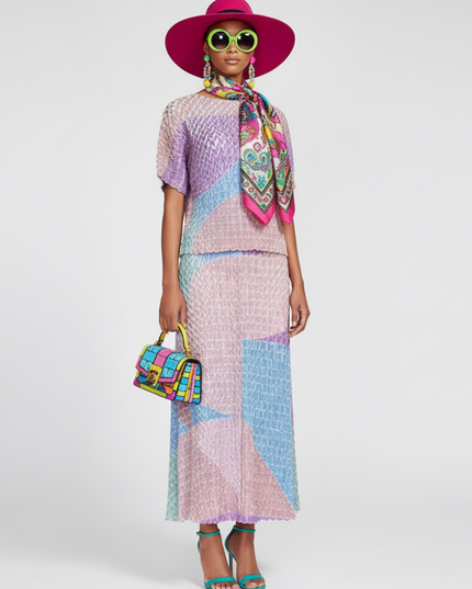 Two-Piece Suit with Color Contrast Top and Pleated Skirt For Women, Midtown, BYMANYC New York.-0