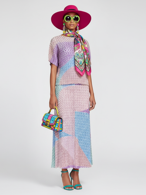 Two-Piece Suit with Color Contrast Top and Pleated Skirt For Women, Midtown, BYMANYC New York.-0