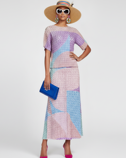 Two-Piece Suit with Color Contrast Top and Pleated Skirt For Women, Midtown, BYMANYC New York.-1