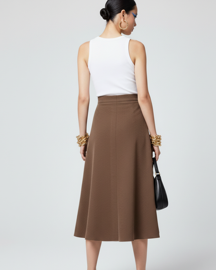 💟  UPTOWN CHIC Corduroy Midi Rock | Brown | ECO FASHION