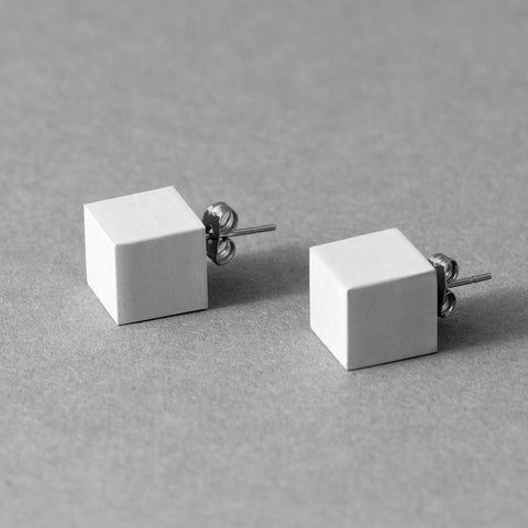CUBE Earrings – Minimalist Geometric Grey Statement Earrings