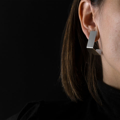 SQUARE SILVER Earrings | 925 Geometric Minimal Design-2