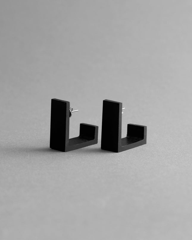 SQUARE EARRINGS | Black Concrete Geometric Design-0