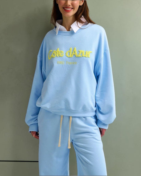 Côte d’Azur Sweatpants & Sweatshirt in Pastellblau