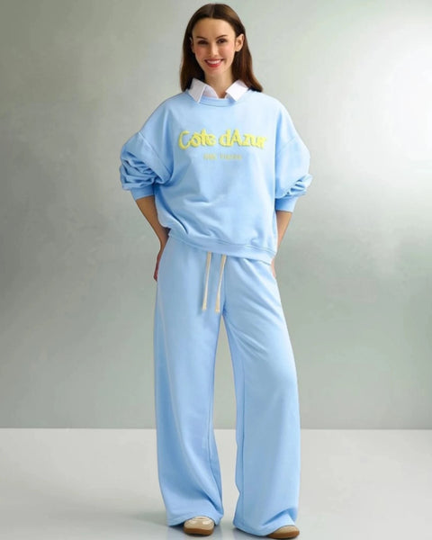 Côte d’Azur Sweatpants & Sweatshirt in Pastellblau