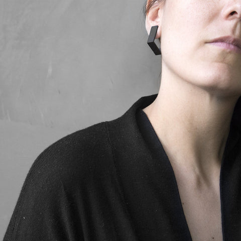 SQUARE EARRINGS | Black Concrete Geometric Design-1