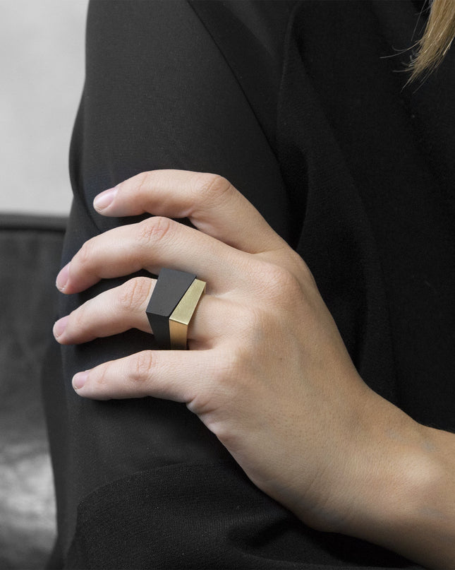 MK3 BLACK RING + BRASS SQUARE RING I Modular Geometric Set-0