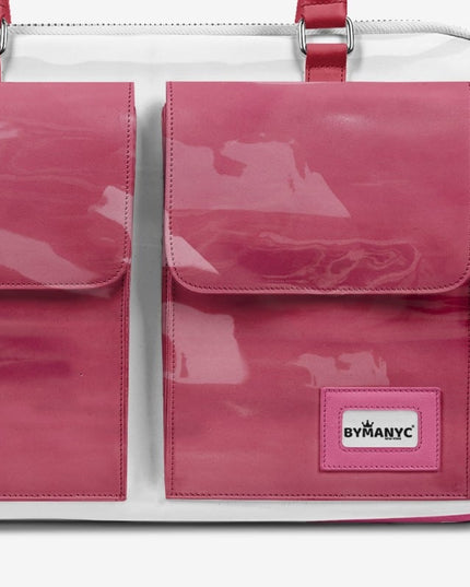Vegan Designer Luxury Double Pocket Bag 16” BYMANYC ® New York White & Pink-2