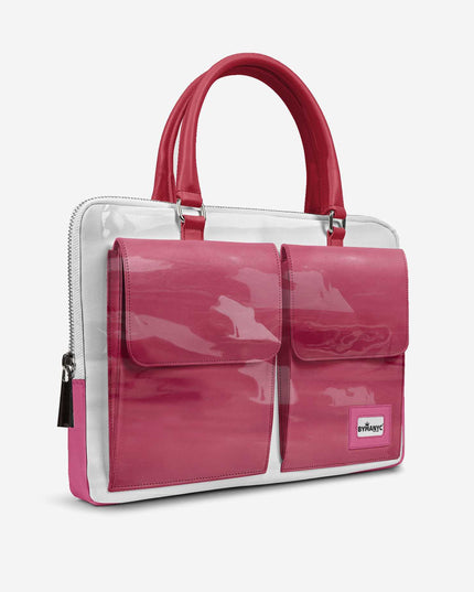 Vegan Designer Luxury Double Pocket Bag 16” BYMANYC ® New York White & Pink-1