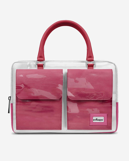 Vegan Designer Luxury Double Pocket Bag 16” BYMANYC ® New York White & Pink-0