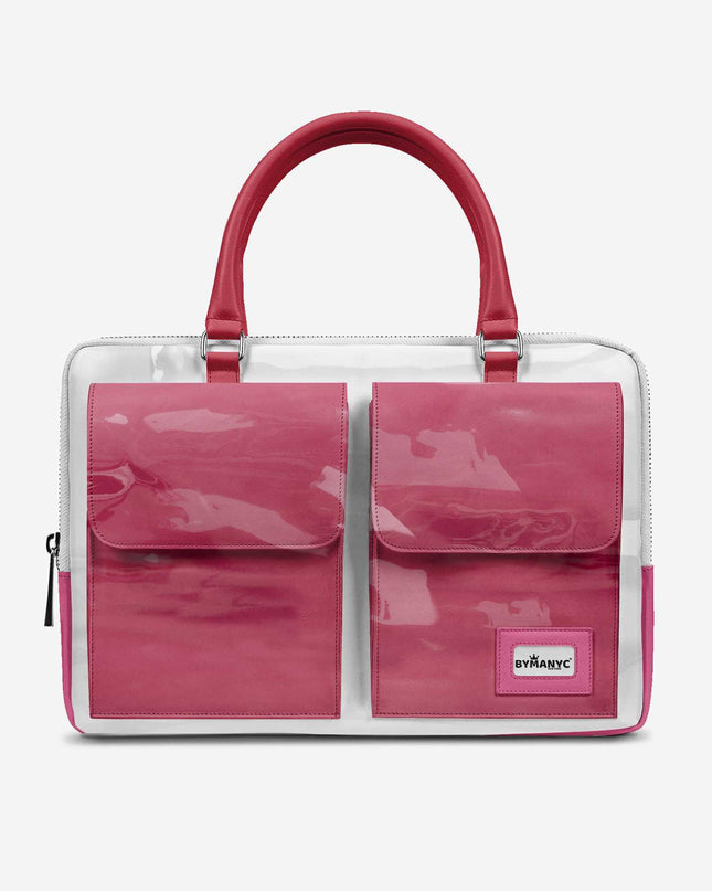 Vegan Designer Luxury Double Pocket Bag 16” BYMANYC ® New York White & Pink-0