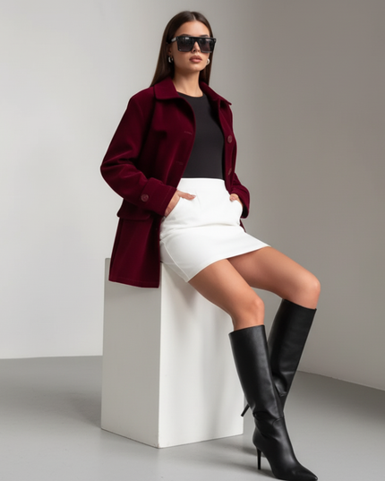 💟 UPPER EAST SIDE Vintage Velvet Jacke | Wine Red