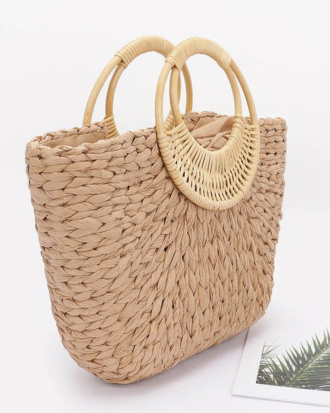 Damen Tote Bag HAMPTONS Faux Straw Khaki