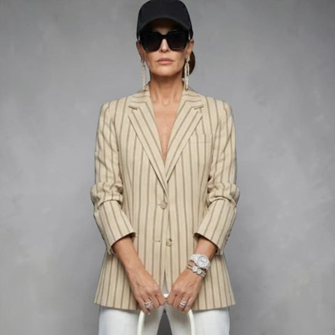 Damen-Blazer Beige Nadelstreifen NOLITA - BYMANYC ® New York