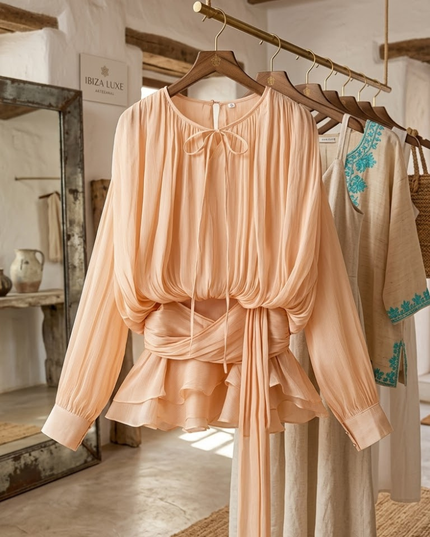 SALADA Plissée-Bluse IBIZA – Champagne
