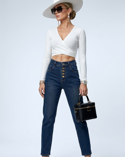 💟 FLATIRON Damen Jeans | Dark Blue | High-Rise Gold-Hardware New Collection