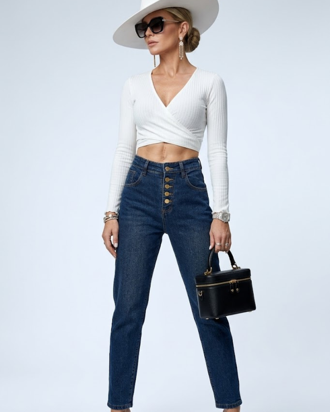 FLATIRON Damen Jeans | Dark Blue | High-Rise Gold-Hardware New Collection