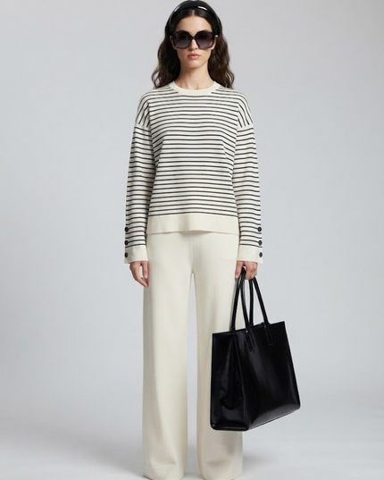 BYMANYC ® New York | MIDTOWN Gestreifter Strick-Zweiteiler | Apricot