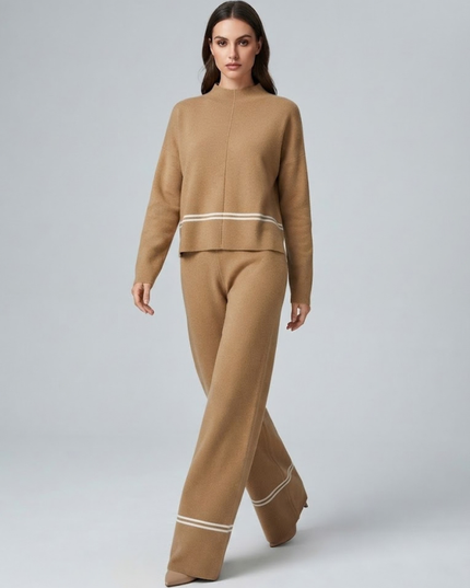 BYMANYC ® New York | NOHO Gestreifter Strick-Zweiteiler | Camel
